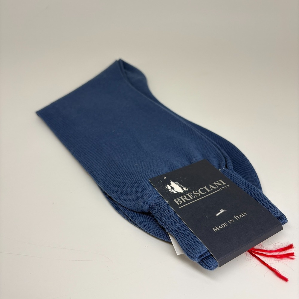 NWT Bresciani Sea Island Cotton Dress Socks Blue Made Italy Luxury